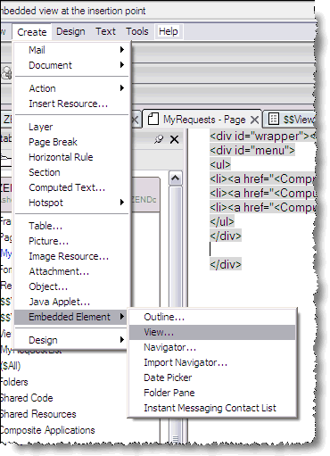 Inserting a view Inserting a view